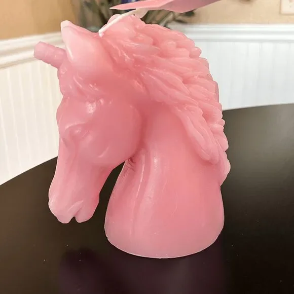 Luminous Horse/Unicorn Pink Head Candle, Handmade Soy Wax Fragrance Free Candle - Picture 1 of 5